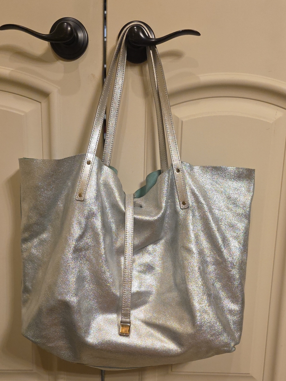Tiffany & Co. Metallic Silver Tote with REVERSIBLE Tiffany Blue